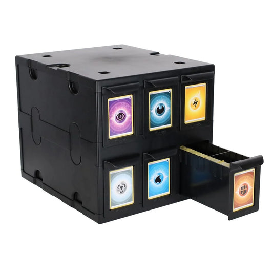 BCW 6 Drawer Trading Card Storage Catalog - Black Plastic Trading Card Box - Stackable Card Organizer Box